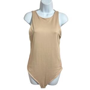 Sincerely Jules Nude Seamless Bodysuit Top Sz Large High-Neck Smooth Soft Blouse